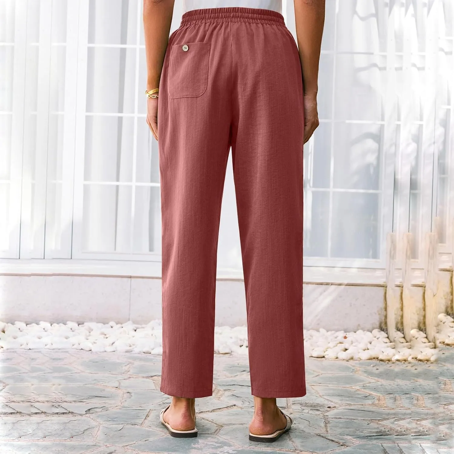 Linen Pants for Women, Linen Casual Pants Straight Leg Plus Size Peasant
