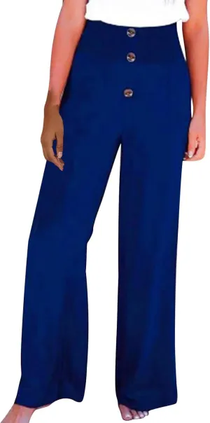 Linen Pants Women Casual High Waist Wide Leg Straight Dress Cotton Linen Pants Button Trousers Linen Loose Beach Pants