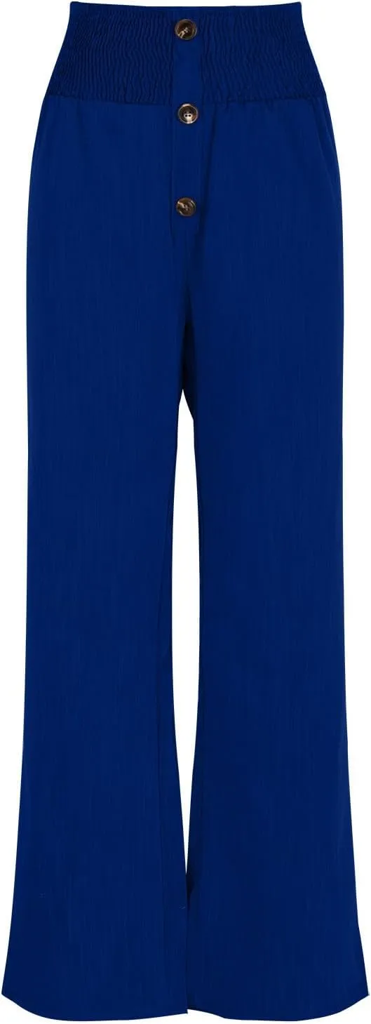 Linen Pants Women Casual High Waist Wide Leg Straight Dress Cotton Linen Pants Button Trousers Linen Loose Beach Pants