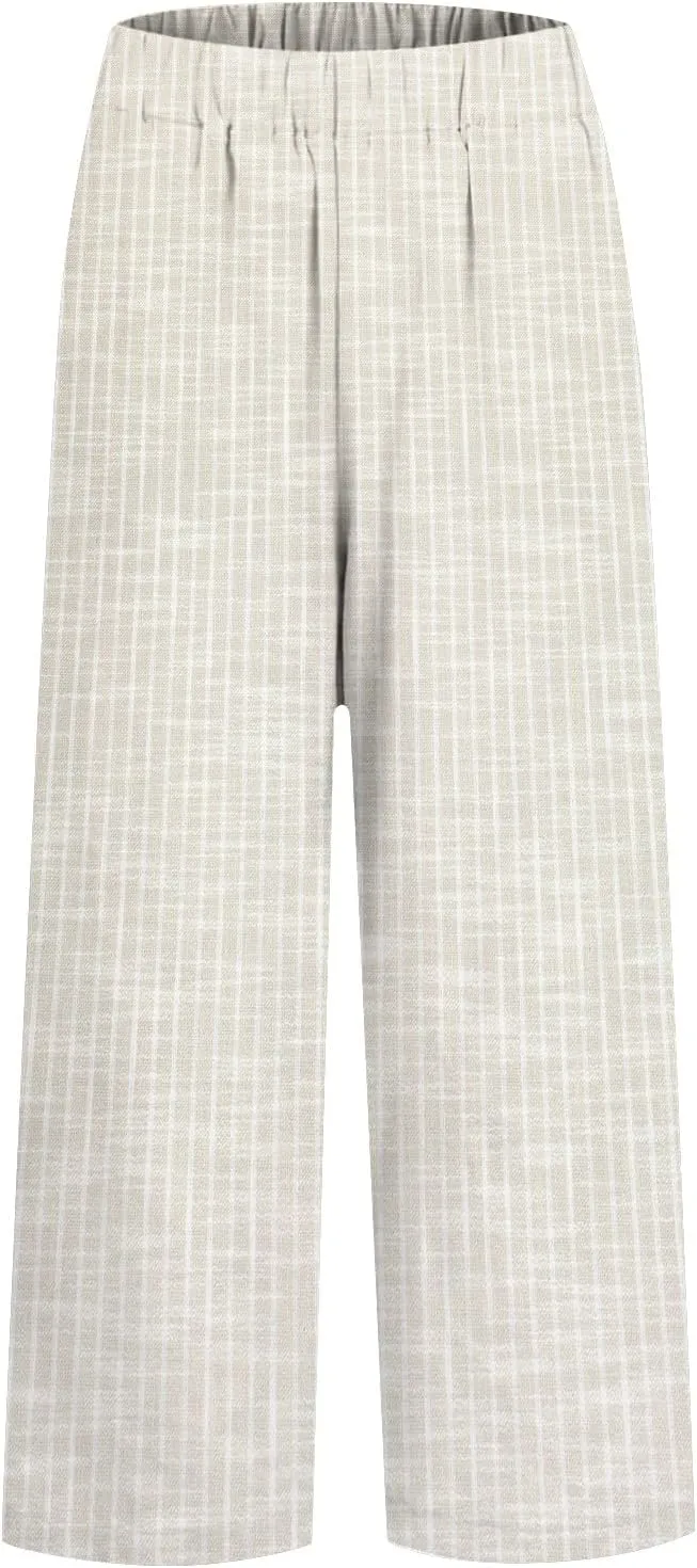 Linen Pants Women Floral Striped Print Elastic Waist Capri Petite Short Capri Summer Casual Dressy Beach Trousers