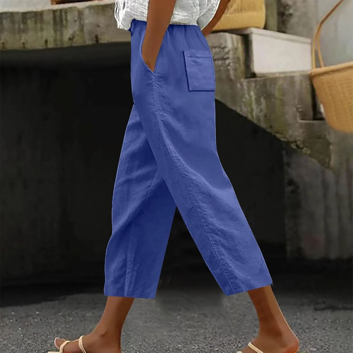 Linen Pants Women High Waisted Straight Leg Cropped Capri Pants Summer Lounge Work Pants Beach Pants Trousers 2025