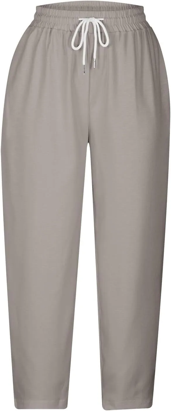 Linen Pants Women High Waisted Straight Leg Cropped Capri Pants Summer Lounge Work Pants Beach Pants Trousers 2025