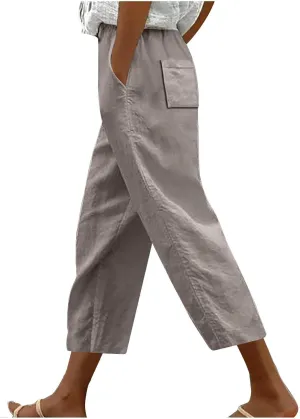 Linen Pants Women High Waisted Straight Leg Cropped Capri Pants Summer Lounge Work Pants Beach Pants Trousers 2025