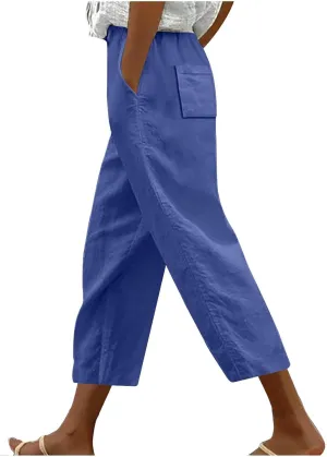 Linen Pants Women High Waisted Straight Leg Cropped Capri Pants Summer Lounge Work Pants Beach Pants Trousers 2025