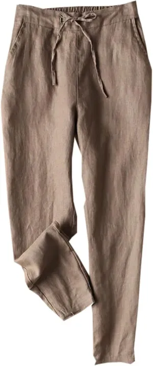 Linen Pants Women Tall Plus Size Summer Cotton Linen Pant Elastic High Waist Cropped Trousers Loose Fit Casual Pants