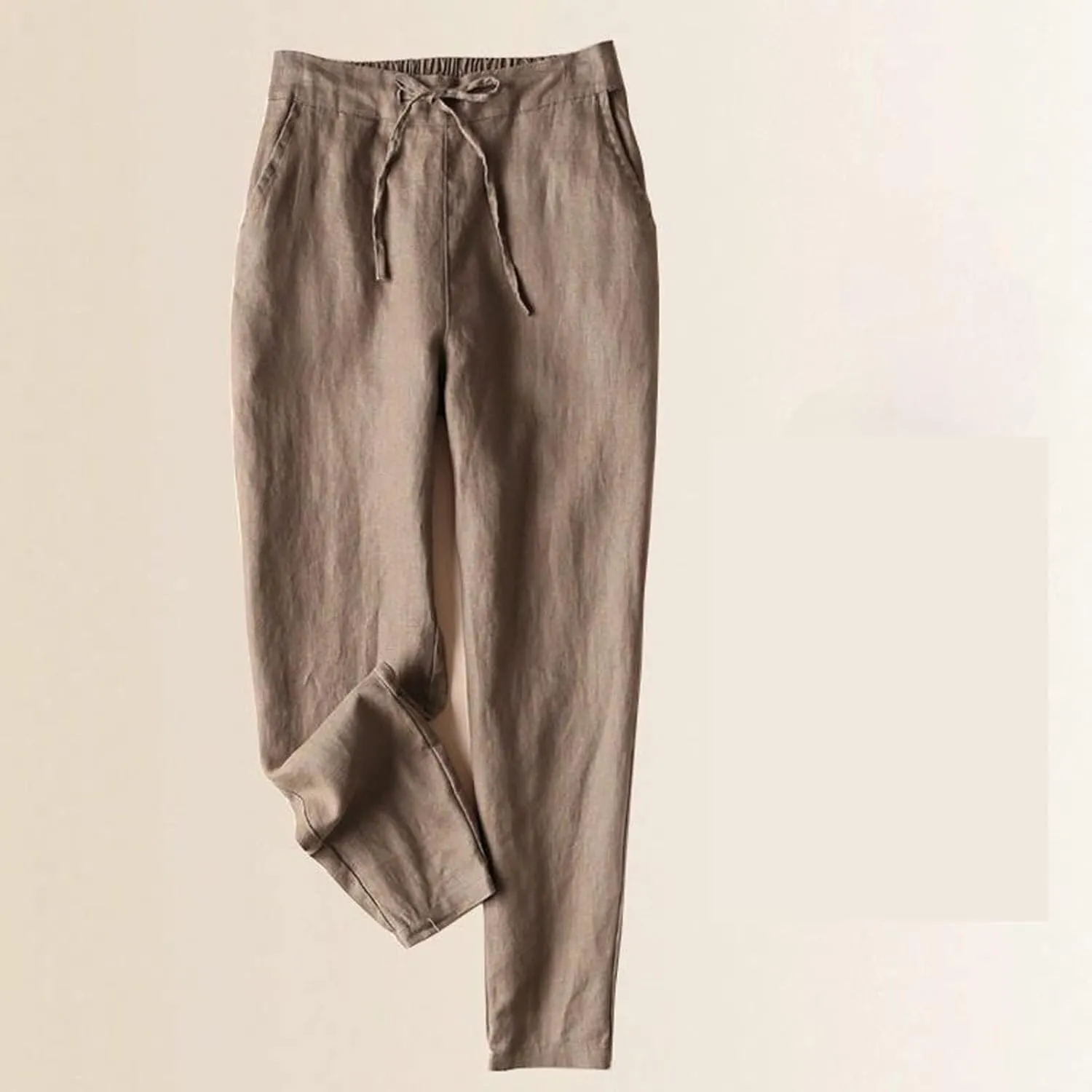 Linen Pants Women Tall Plus Size Summer Cotton Linen Pant Elastic High Waist Cropped Trousers Loose Fit Casual Pants