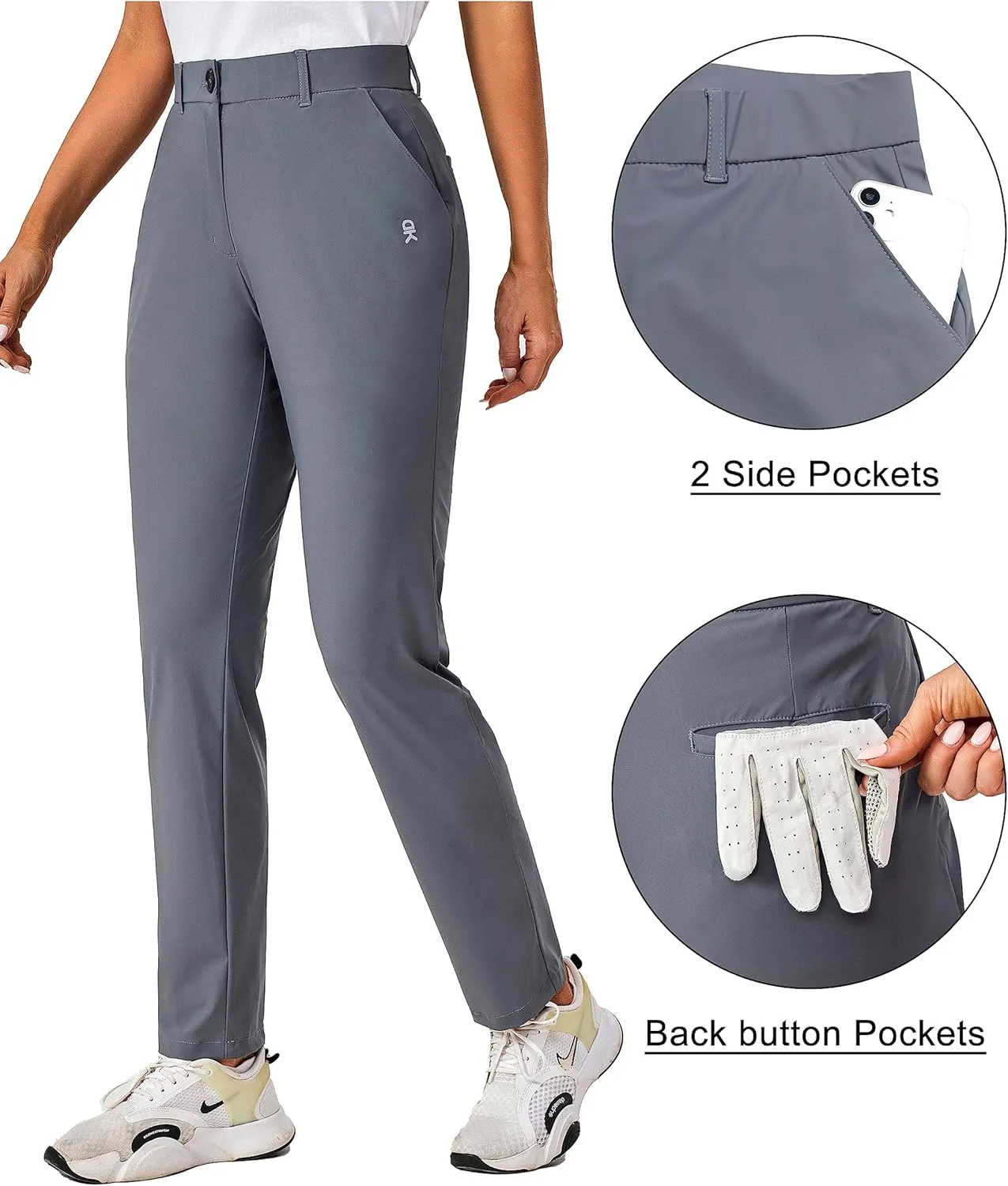 Little Donkey Andy Women's Golf Pants Stretch Quick Dry Lightweight Straight Leg Business Casual Slacks with Pockets