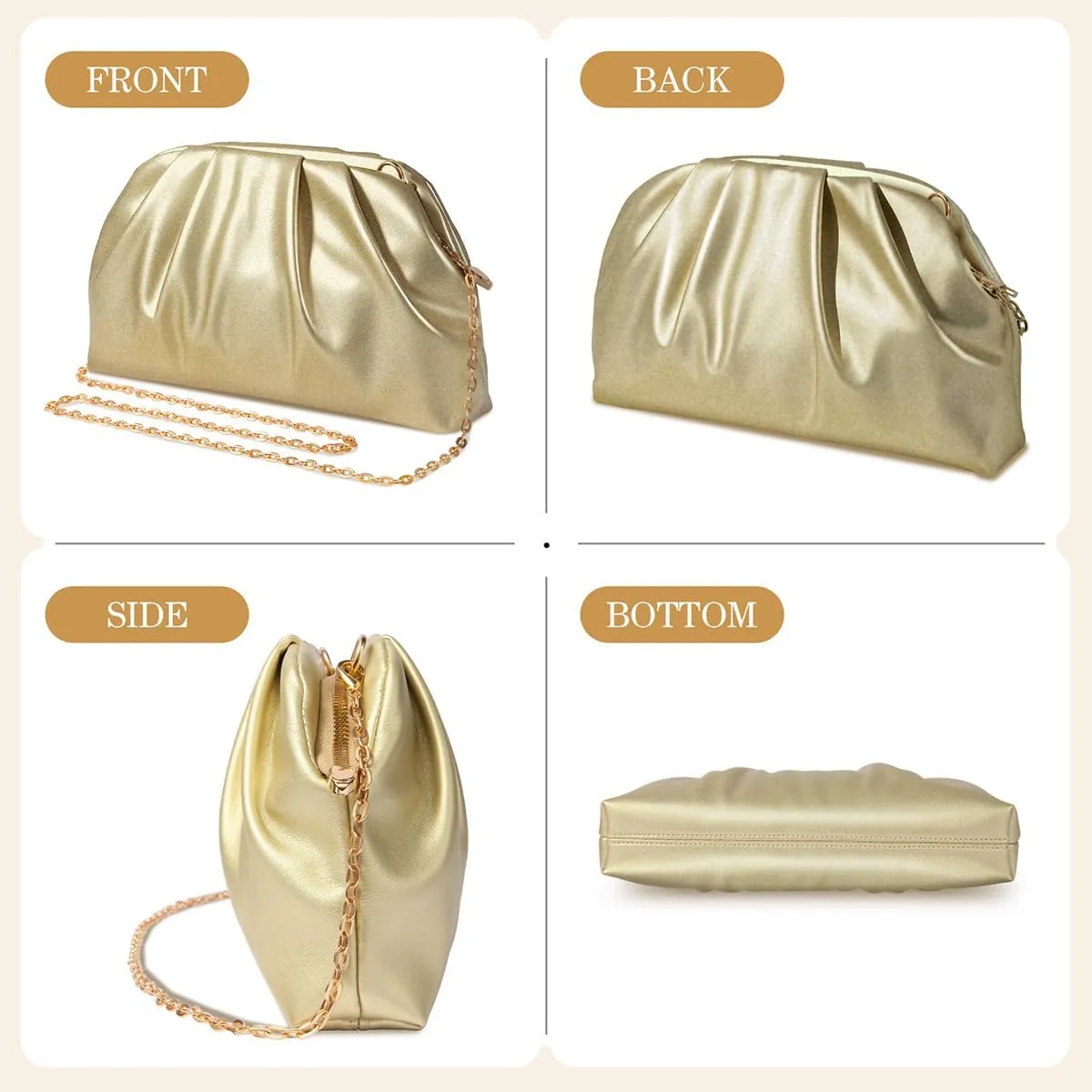 lovyoCoCo Clutch Purse for Women Soft Pleated PU Wedding Clutch, Elegant Evening Bag for Galas, Proms,Cocktail Parties