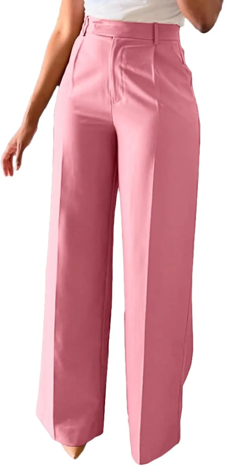 Lucuna Women's Wide Leg Dress Pants High Waisted Straight Leg Slacks Business Office Work Pants Trousers