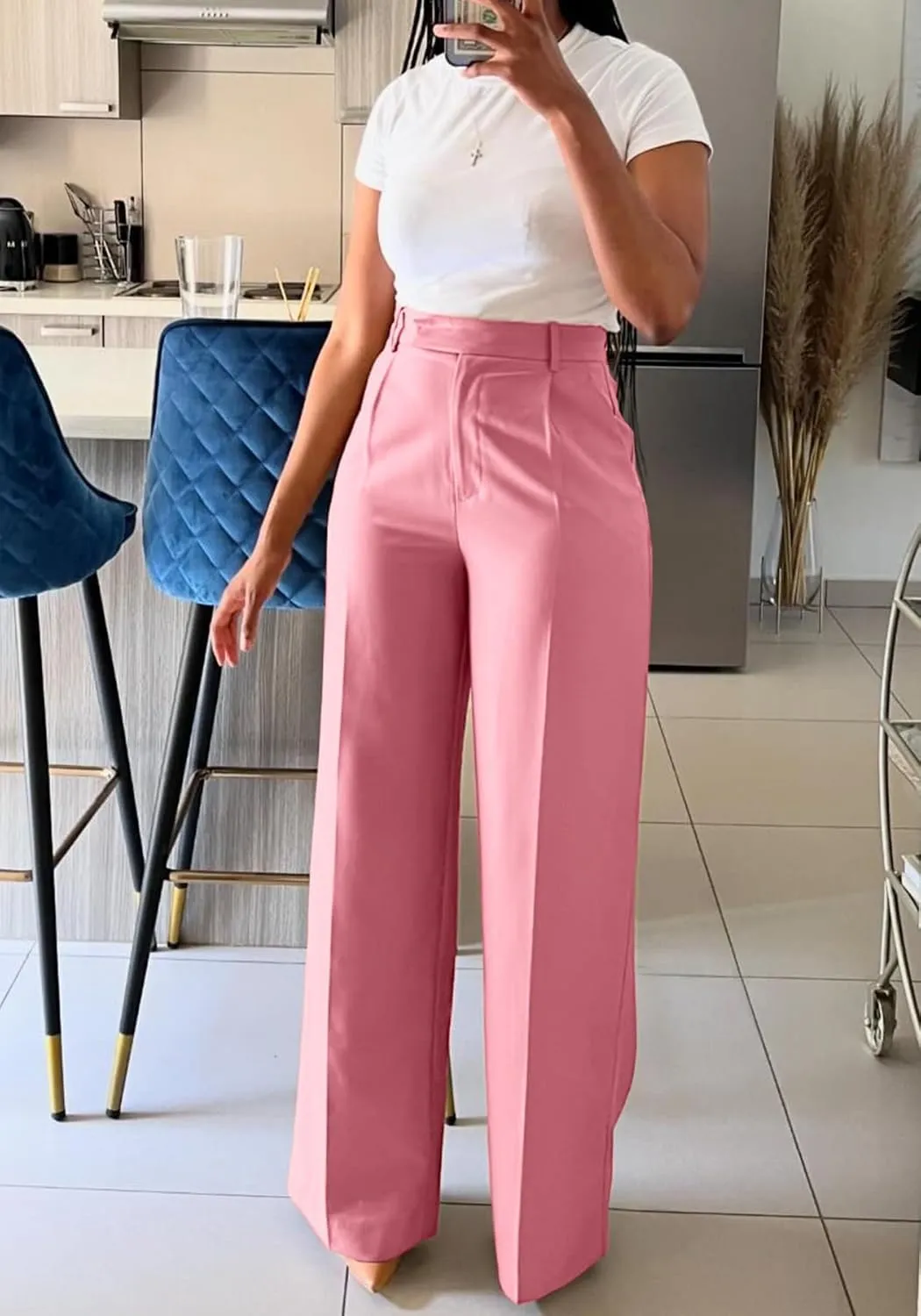 Lucuna Women's Wide Leg Dress Pants High Waisted Straight Leg Slacks Business Office Work Pants Trousers