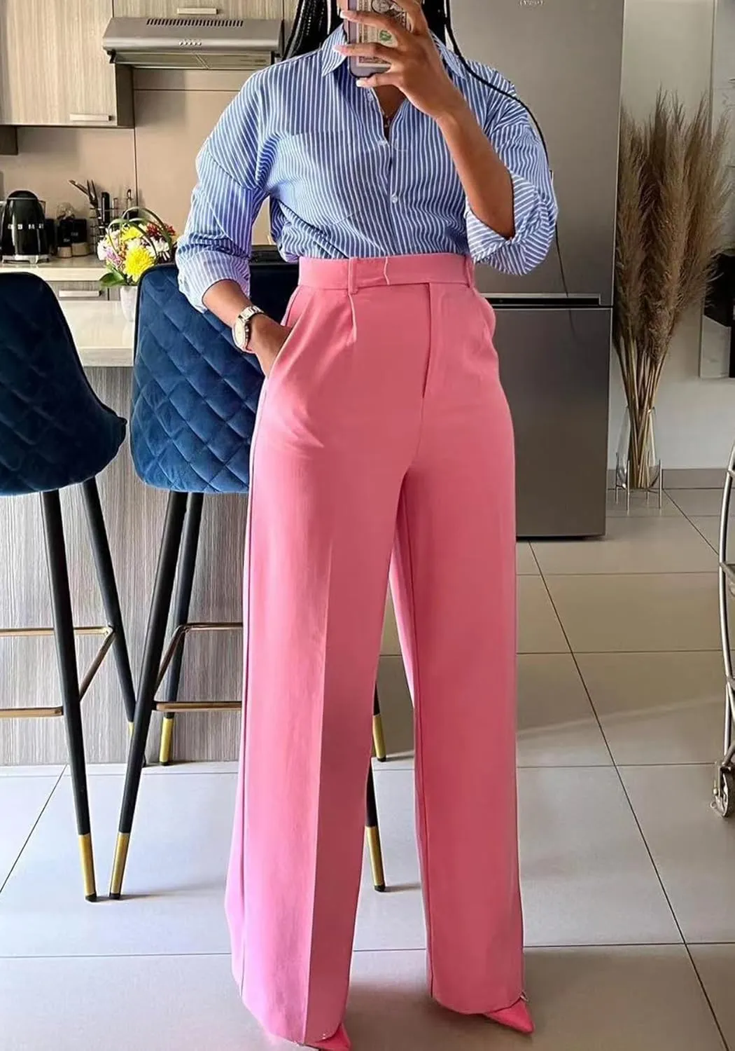 Lucuna Women's Wide Leg Dress Pants High Waisted Straight Leg Slacks Business Office Work Pants Trousers