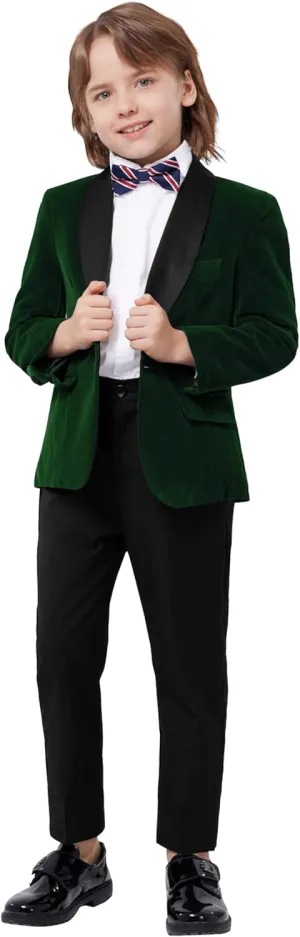 MAGE MALE Boys Velvet 3 Pieces Suit Multiple Colour Jacket Pants Set for Wedding Prom Party Tuxedo with Kids Suspenders