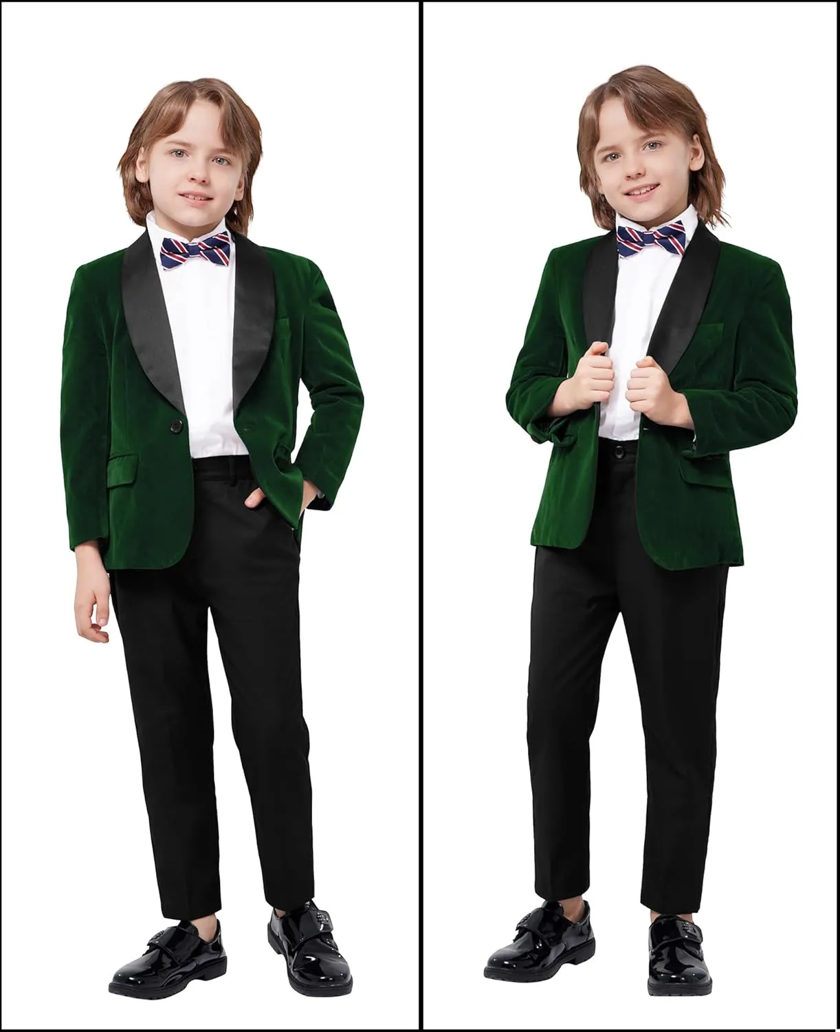 MAGE MALE Boys Velvet 3 Pieces Suit Multiple Colour Jacket Pants Set for Wedding Prom Party Tuxedo with Kids Suspenders