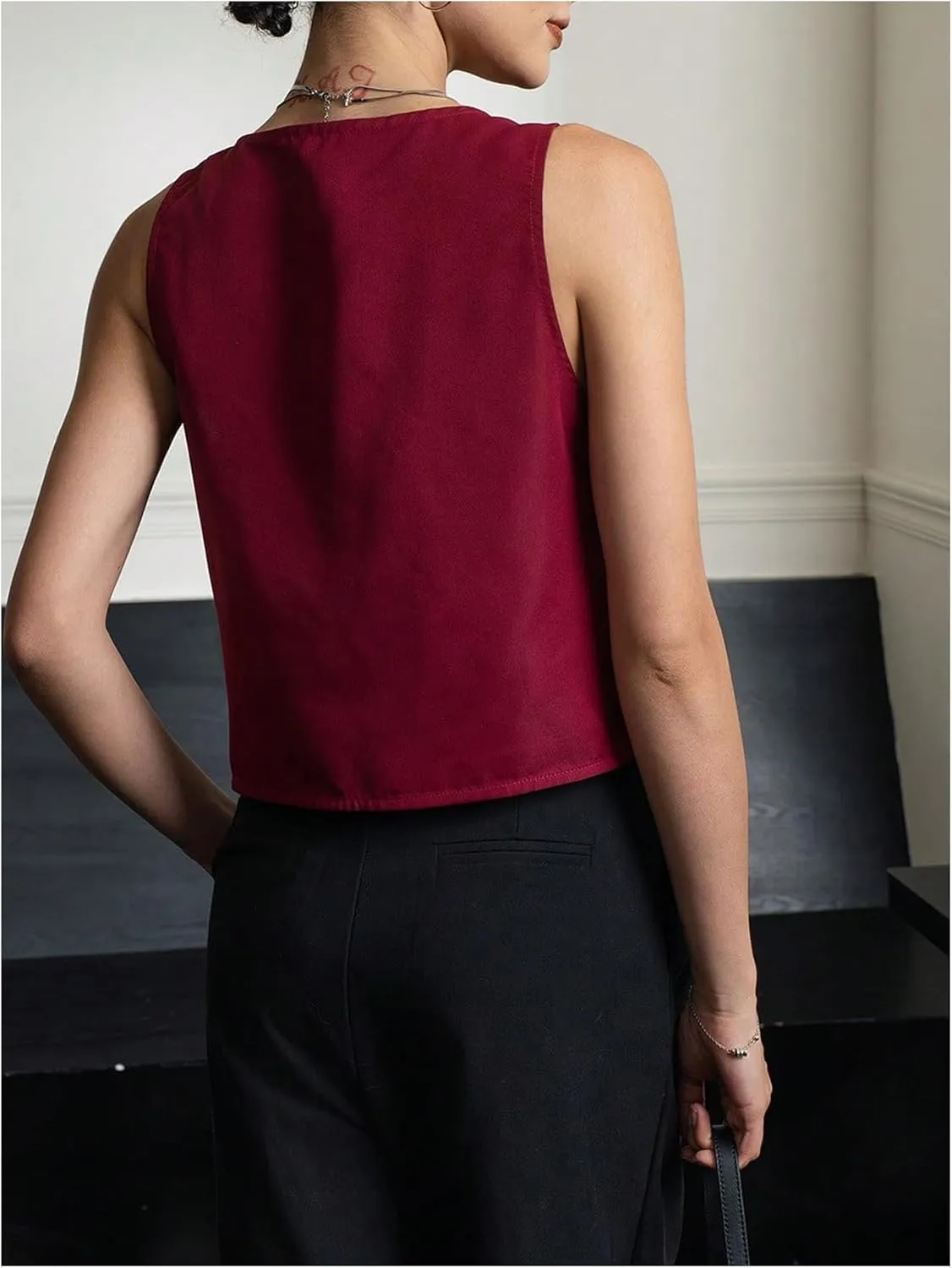 MakeMeChic Women's Bow Tie Front Vest V Neck Sleeveless Summer Vest Tops
