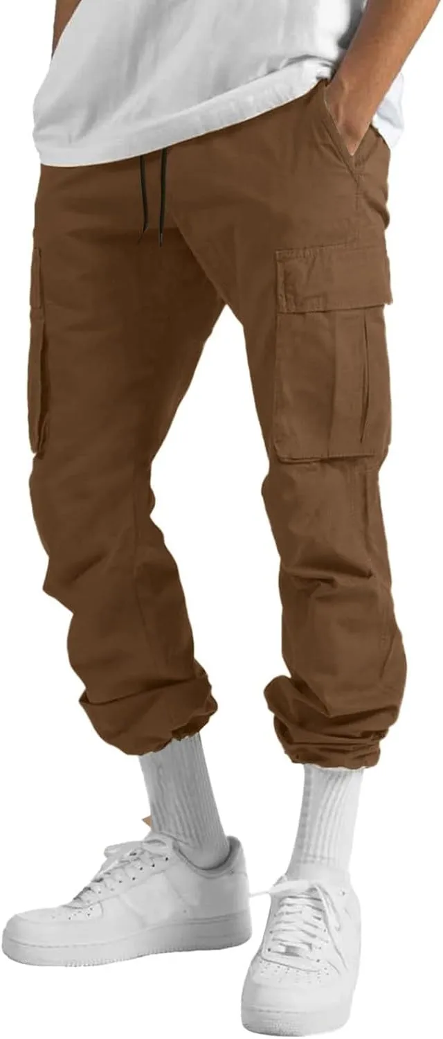 Mens Cargo Pants Summer Lightweight Elastic Waist Wide Pant Loose Fit Joggers Outdoor Hiking Trousers