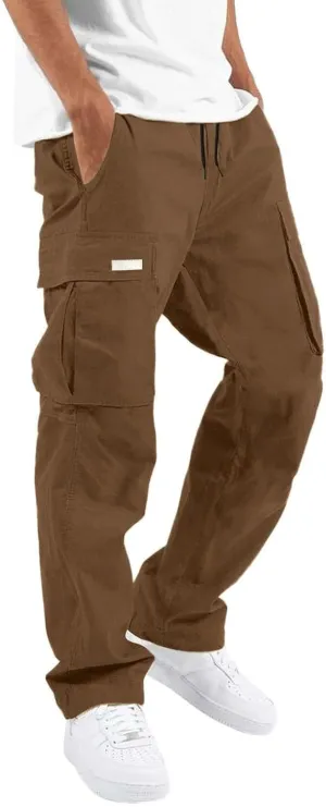 Mens Cargo Pants Summer Lightweight Elastic Waist Wide Pant Loose Fit Joggers Outdoor Hiking Trousers