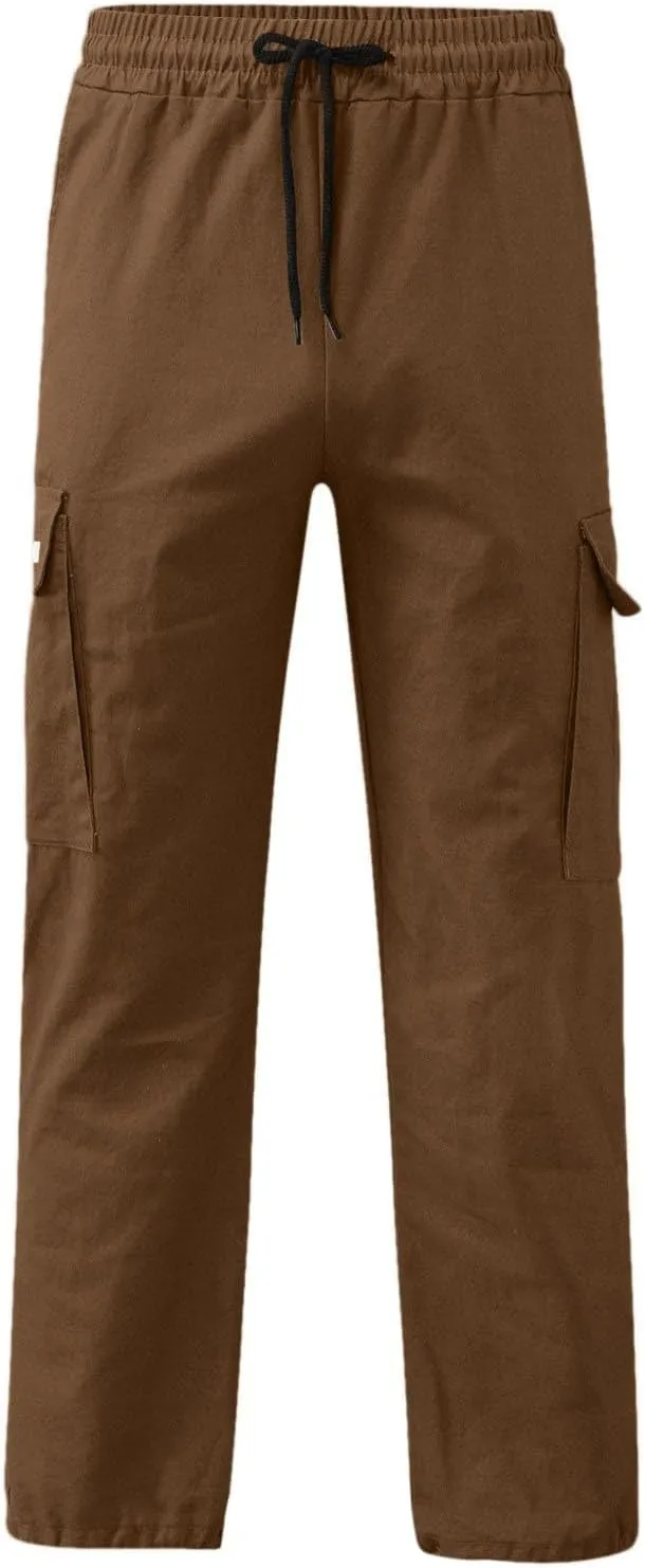 Mens Cargo Pants Summer Lightweight Elastic Waist Wide Pant Loose Fit Joggers Outdoor Hiking Trousers