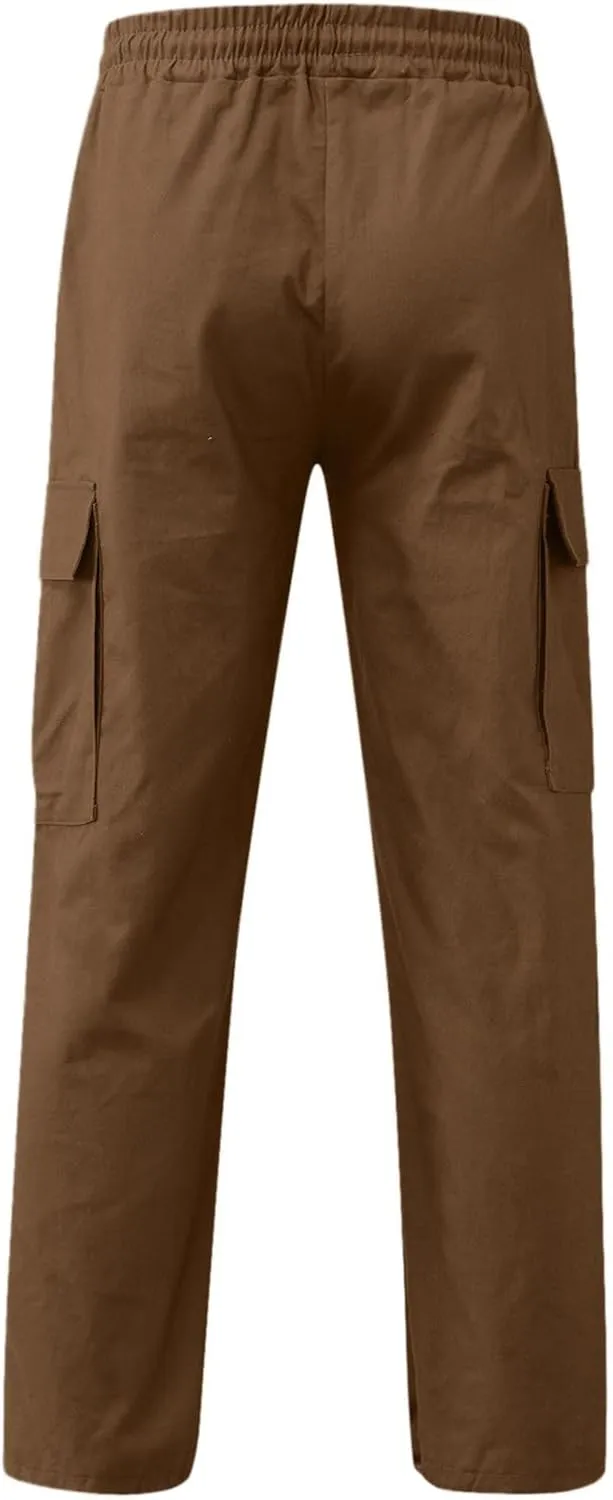 Mens Cargo Pants Summer Lightweight Elastic Waist Wide Pant Loose Fit Joggers Outdoor Hiking Trousers