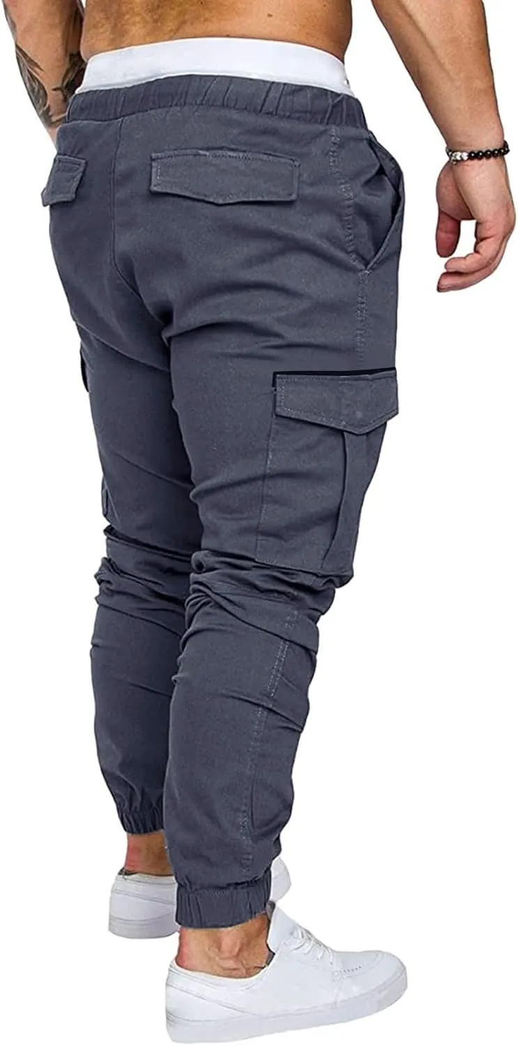 Mens Casual Joggers Pants Slim Fit Stretch Waist Tapered Hiking Pants Outdoor Tactical Sweatpants with Multi Pockets