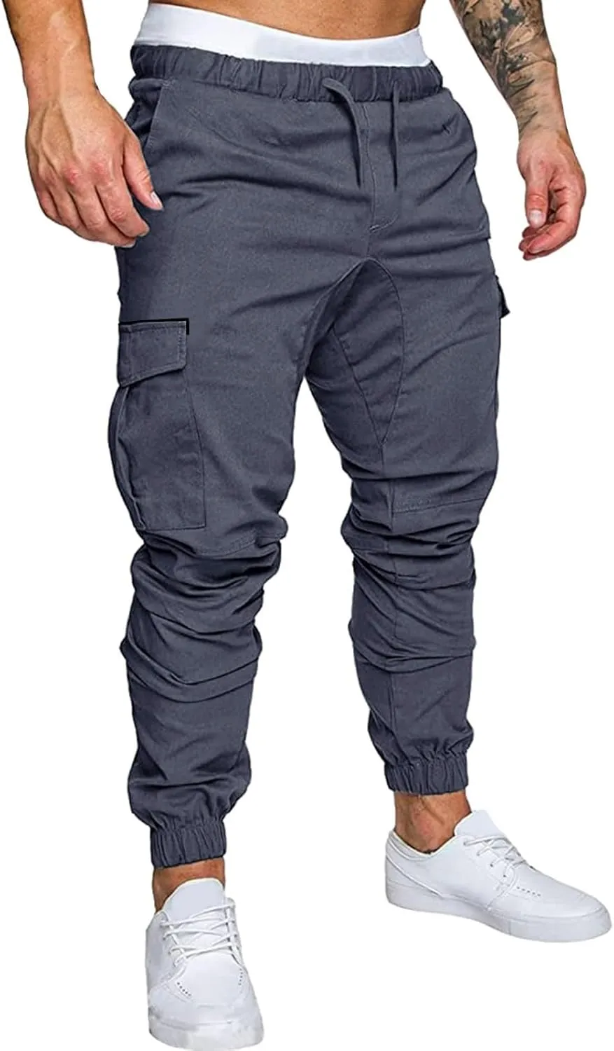Mens Casual Joggers Pants Slim Fit Stretch Waist Tapered Hiking Pants Outdoor Tactical Sweatpants with Multi Pockets