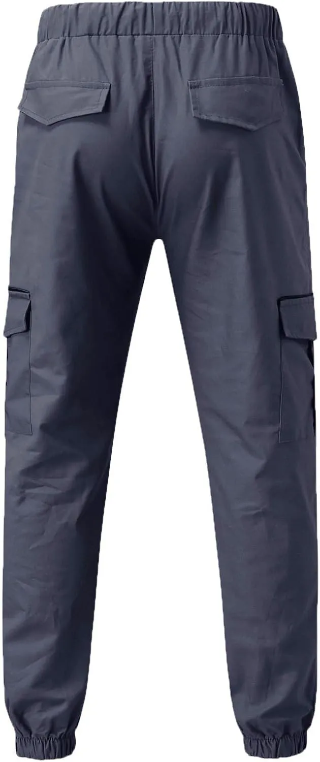Mens Casual Joggers Pants Slim Fit Stretch Waist Tapered Hiking Pants Outdoor Tactical Sweatpants with Multi Pockets
