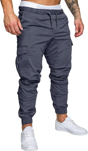 Mens Casual Joggers Pants Slim Fit Stretch Waist Tapered Hiking Pants Outdoor Tactical Sweatpants with Multi Pockets