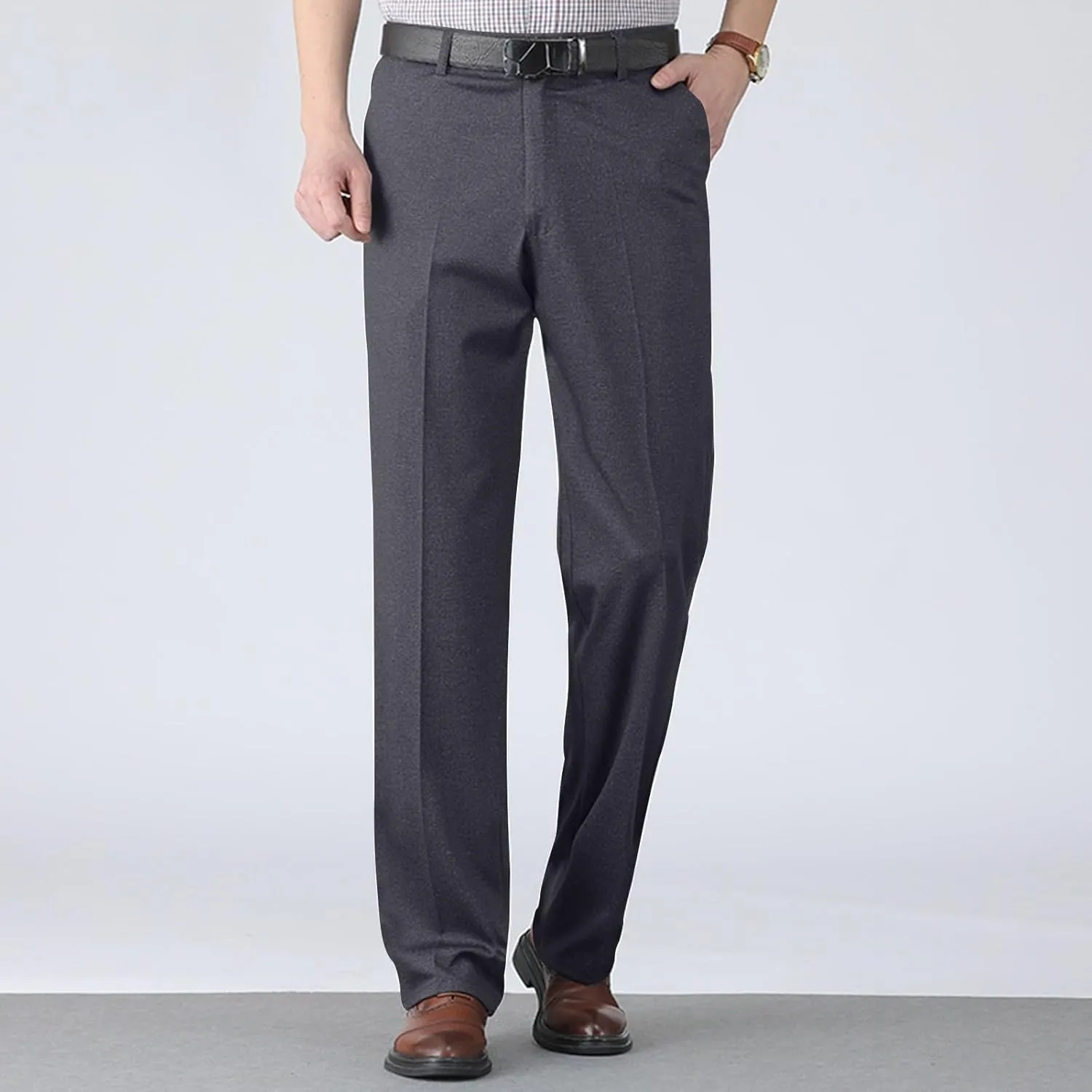 Mens Dress Pants Flat Front Business Casual Golf Pants Vintage Lightweight Office Dressy Pants with Pockets