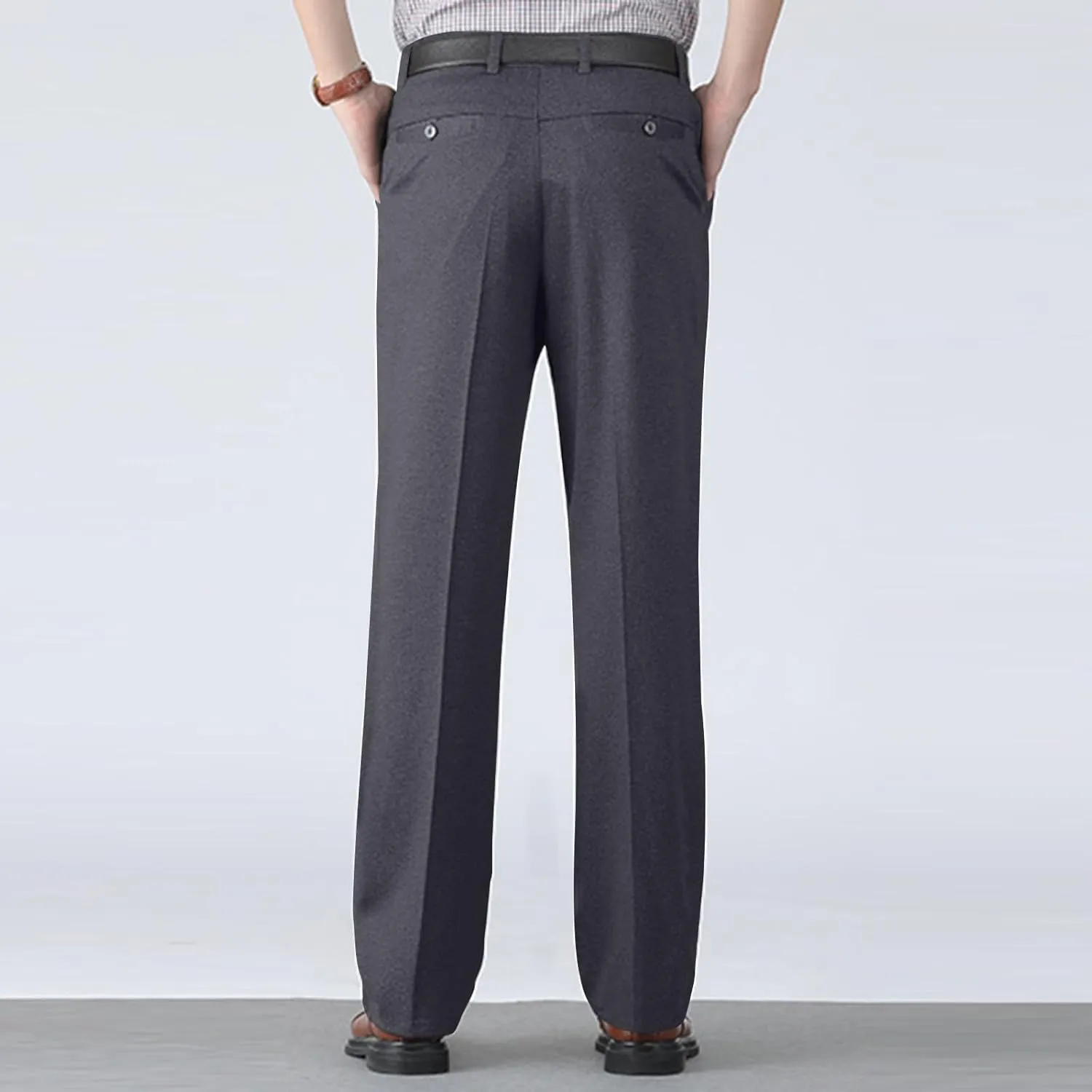 Mens Dress Pants Flat Front Business Casual Golf Pants Vintage Lightweight Office Dressy Pants with Pockets