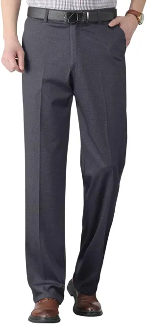 Mens Dress Pants Flat Front Business Casual Golf Pants Vintage Lightweight Office Dressy Pants with Pockets