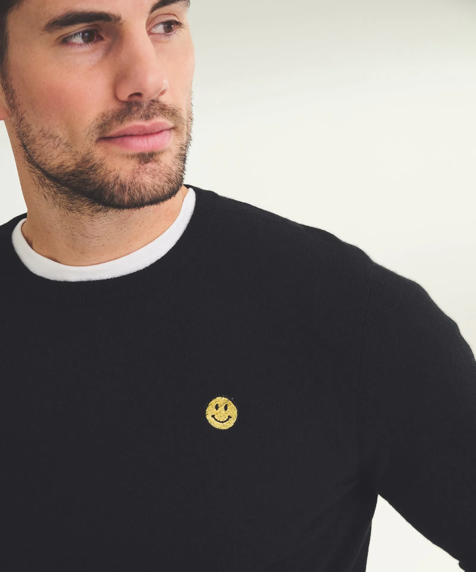 Men's Embroidered Smiley Face Cashmere Sweater