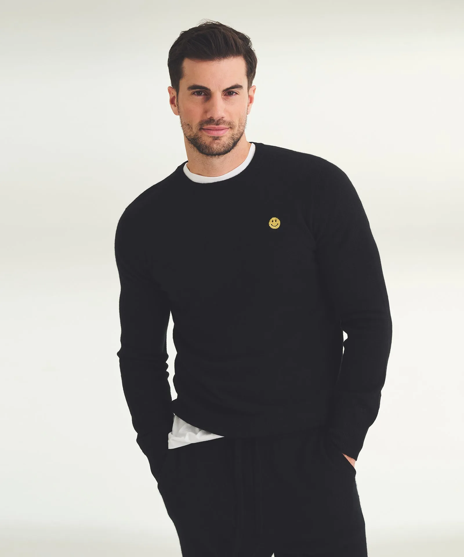 Men's Embroidered Smiley Face Cashmere Sweater