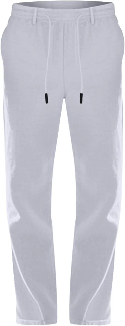 Men's Slim Fit Cotton Linen Pants Elastic Waist Lightweight Lacing Up Casual Pants Yoga Beach Trousers with Pockets