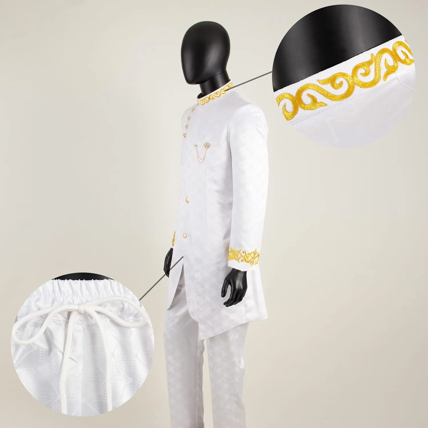 Men`s Suit Double Breasted Slim Fit Embroidery Chain Blazer and Pants Set Dashiki Outfits African Clothes
