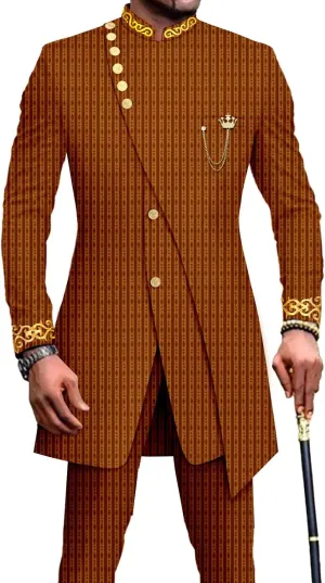 Men`s Suit Double Breasted Slim Fit Embroidery Chain Blazer and Pants Set Dashiki Outfits African Clothes
