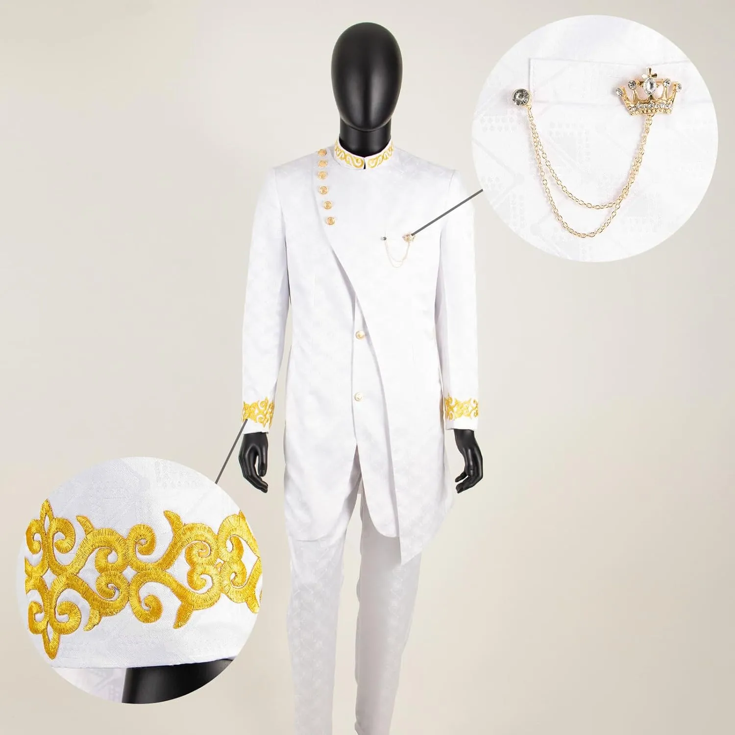 Men`s Suit Double Breasted Slim Fit Embroidery Chain Blazer and Pants Set Dashiki Outfits African Clothes