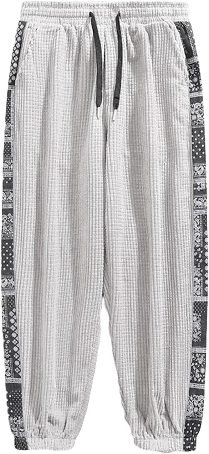Mens Sweatpants Casual Drawstring Sport Corduroy Loose Pants Summer and Spring Elastic Waist Beam Feed Trousers
