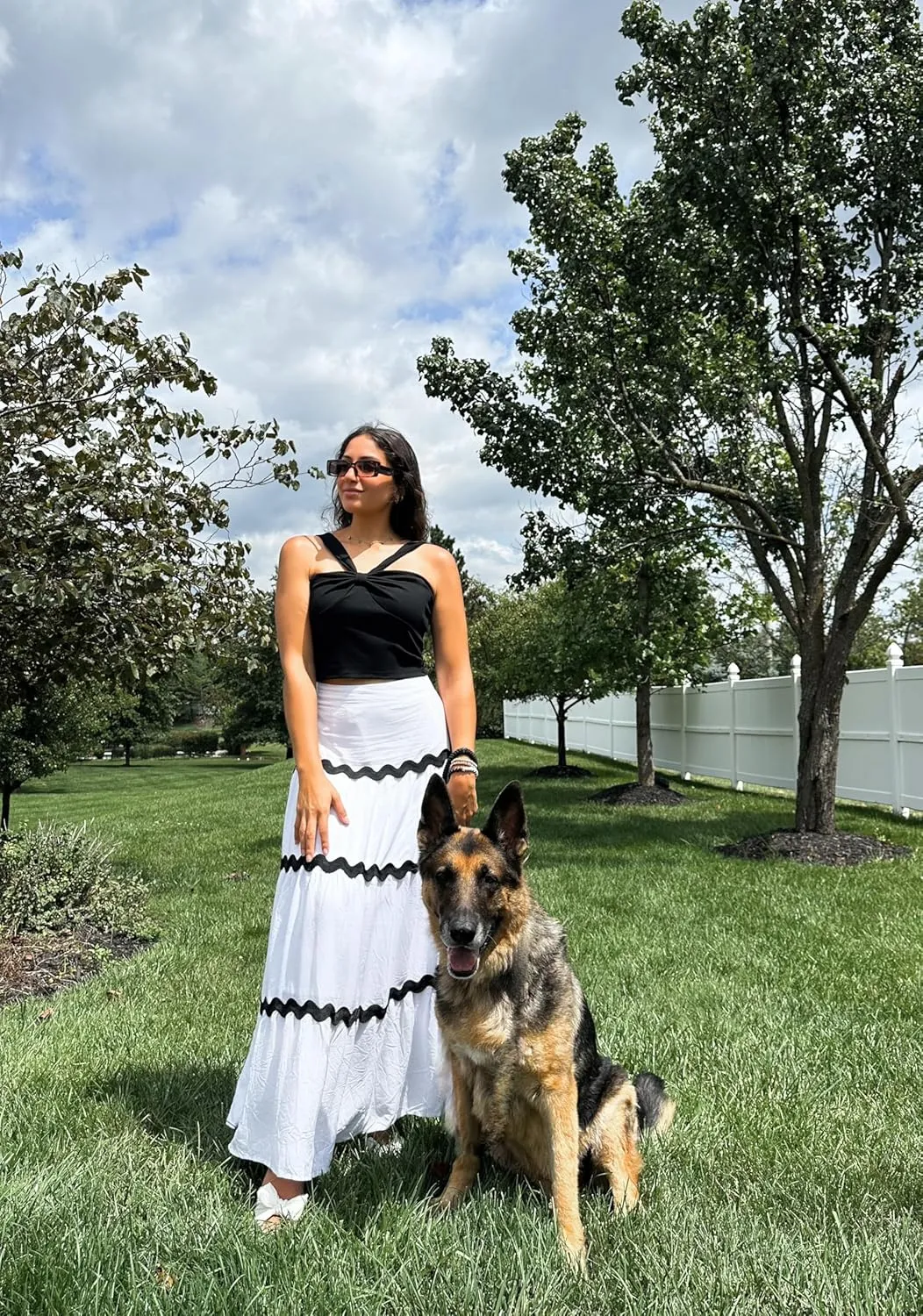 MIHOLL Women's Summer Maxi Skirt Boho Long Elastic High Waist A-Line Flowy Swing Casual Tiered Beach Skirts