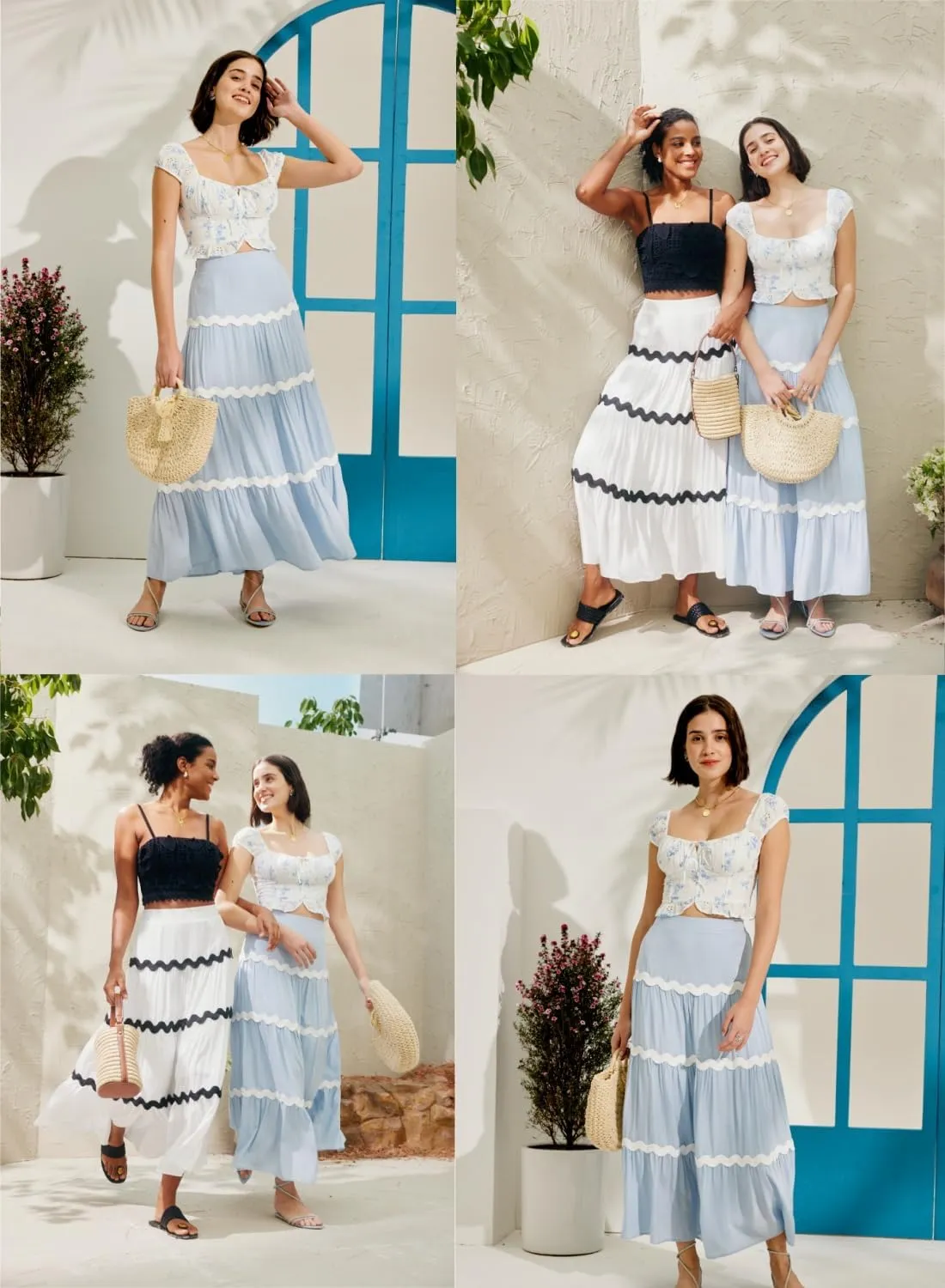 MIHOLL Women's Summer Maxi Skirt Boho Long Elastic High Waist A-Line Flowy Swing Casual Tiered Beach Skirts