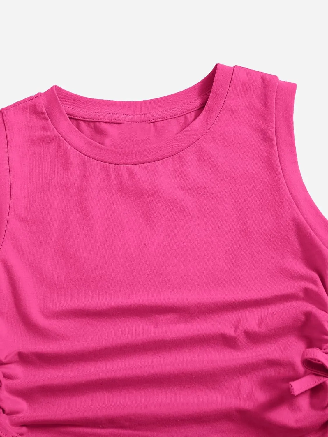 Milumia Girl's Ink Splark Ruched Knot Side Knit Sleeveless Crop Tank Tops