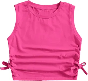Milumia Girl's Ink Splark Ruched Knot Side Knit Sleeveless Crop Tank Tops