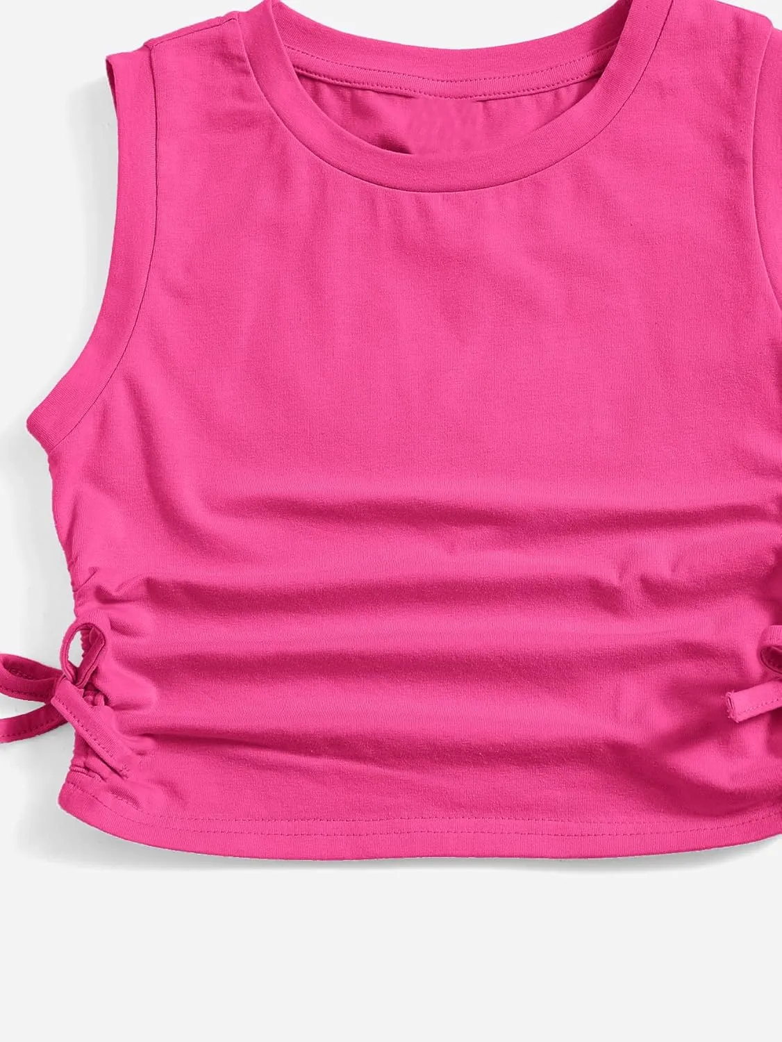 Milumia Girl's Ink Splark Ruched Knot Side Knit Sleeveless Crop Tank Tops