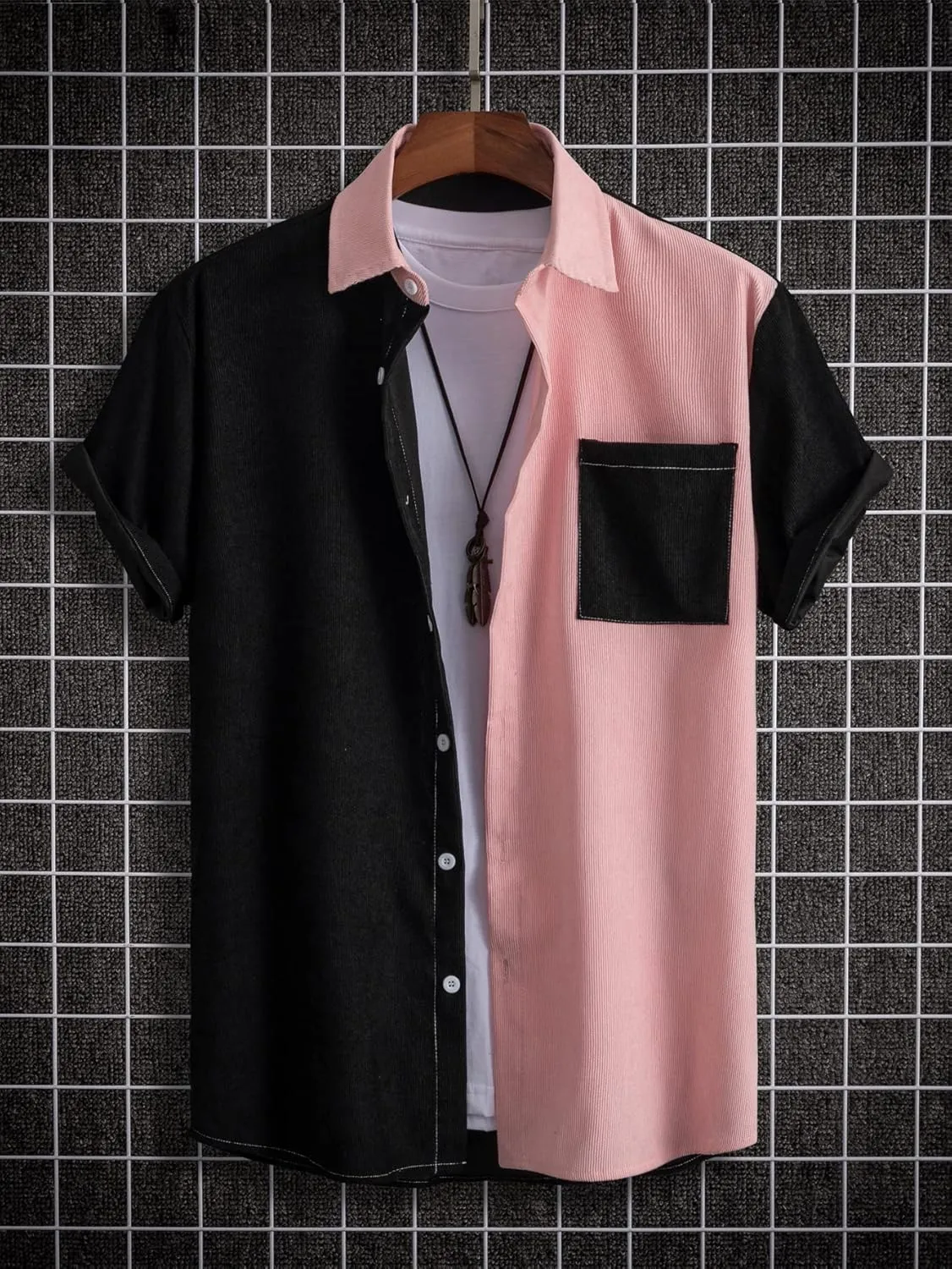 Milumia Men's Casual Button Up Shirt Pocket Short Sleeve Colorblock Blouse Tops