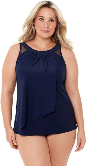 Miraclesuit Women's Swimwear Network Mariella High Neckline Mesh Detail Underwire Bra Tankini Bathing Suit Top