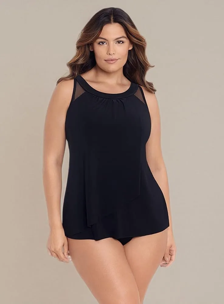 Miraclesuit Women's Swimwear Network Mariella High Neckline Mesh Detail Underwire Bra Tankini Bathing Suit Top