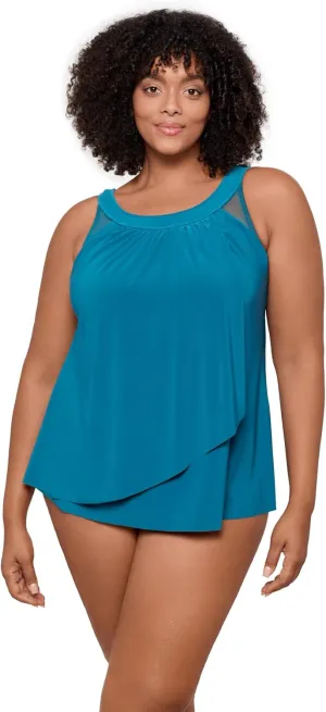 Miraclesuit Women's Swimwear Network Mariella High Neckline Mesh Detail Underwire Bra Tankini Bathing Suit Top