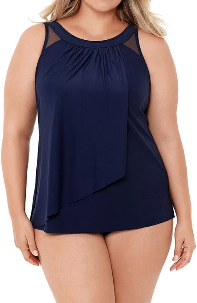 Miraclesuit Women's Swimwear Network Mariella High Neckline Mesh Detail Underwire Bra Tankini Bathing Suit Top
