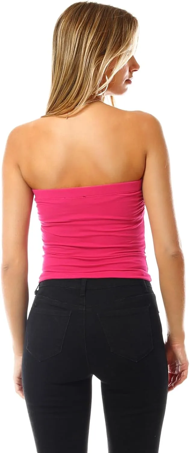 MixMatchy Women's 4 Pack Tube Tops Ruched Side Double Layered Tube Top with Cotton Shelf Bra