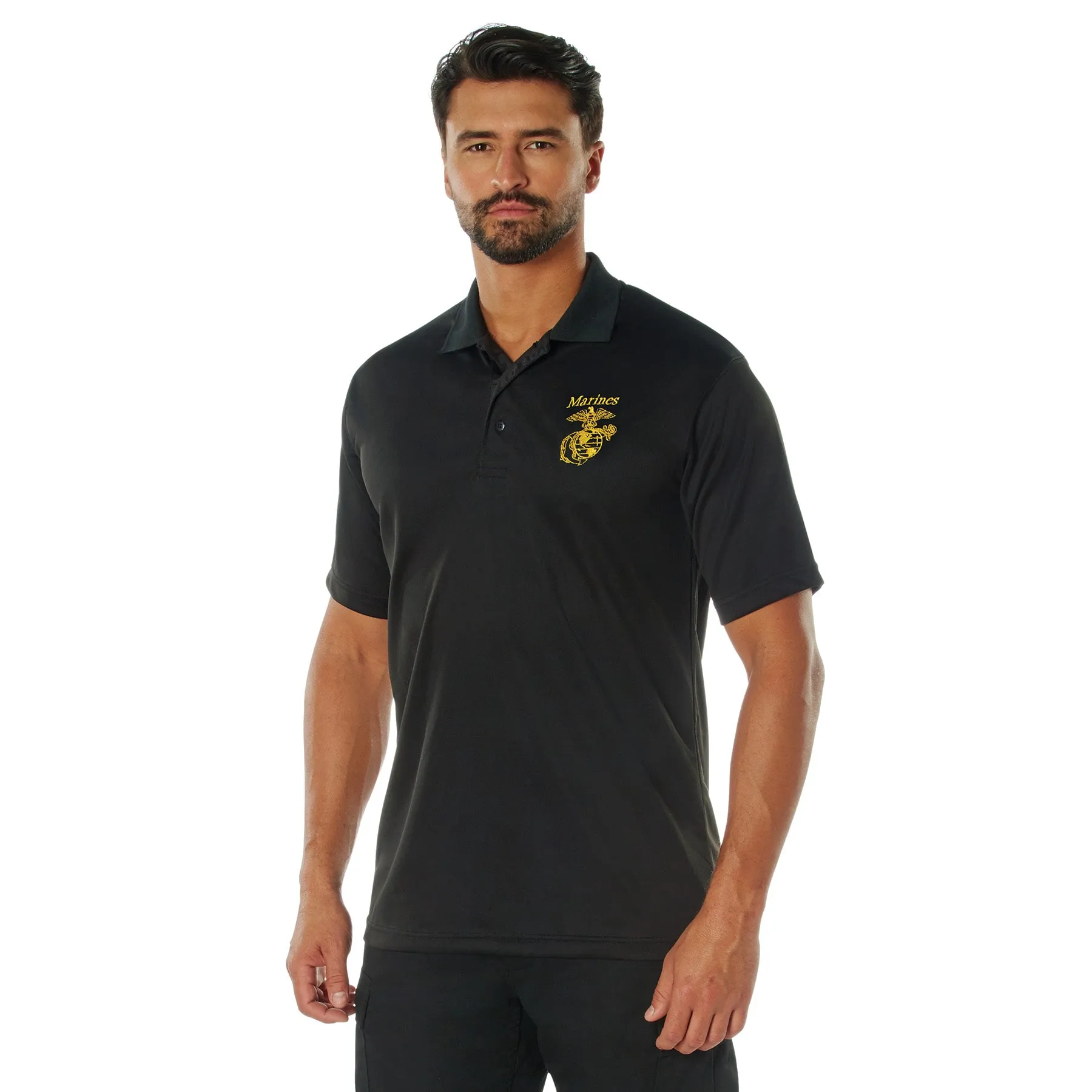 Moisture Wicking Embroidered USMC Eagle, Globe, & Anchor Polo T-Shirts