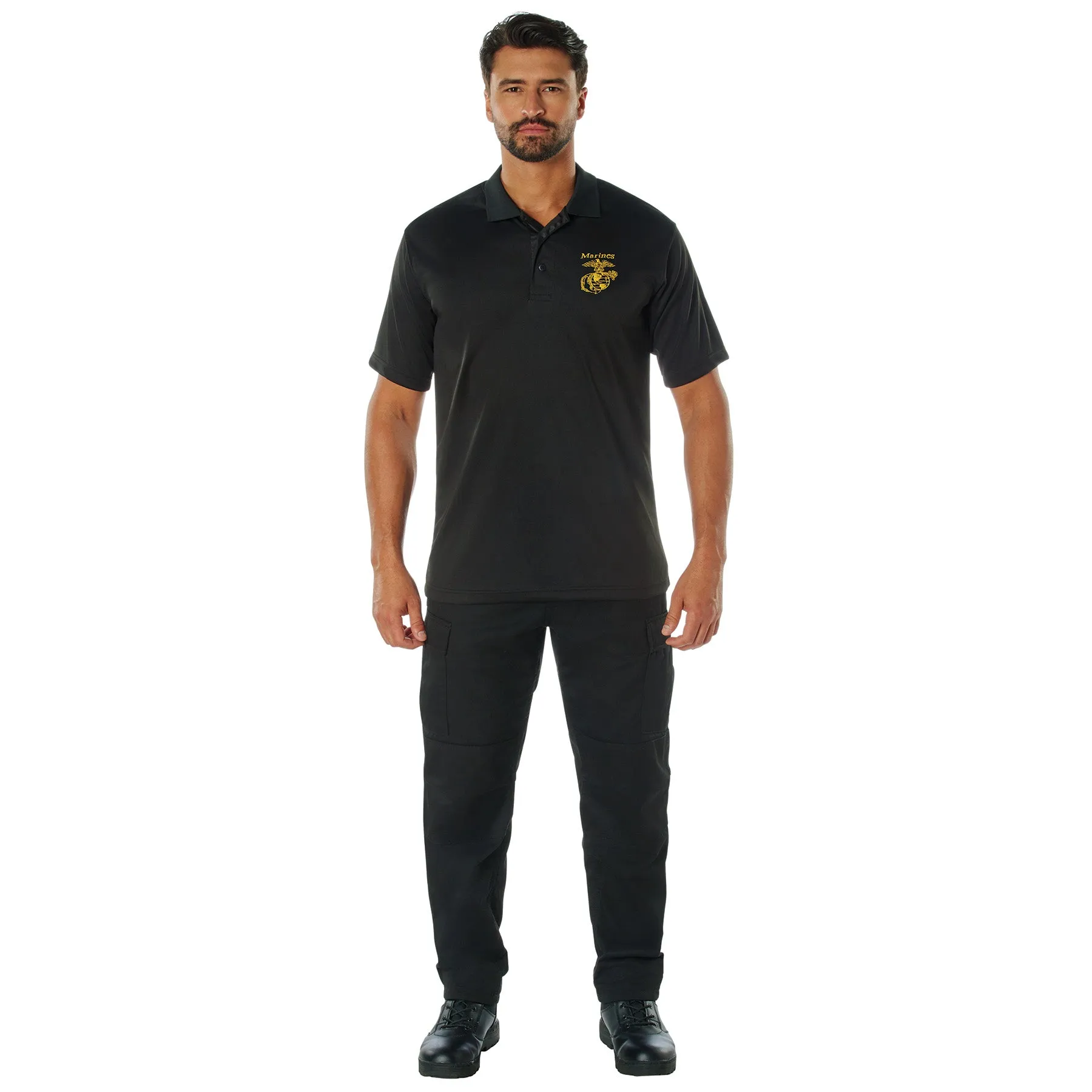 Moisture Wicking Embroidered USMC Eagle, Globe, & Anchor Polo T-Shirts