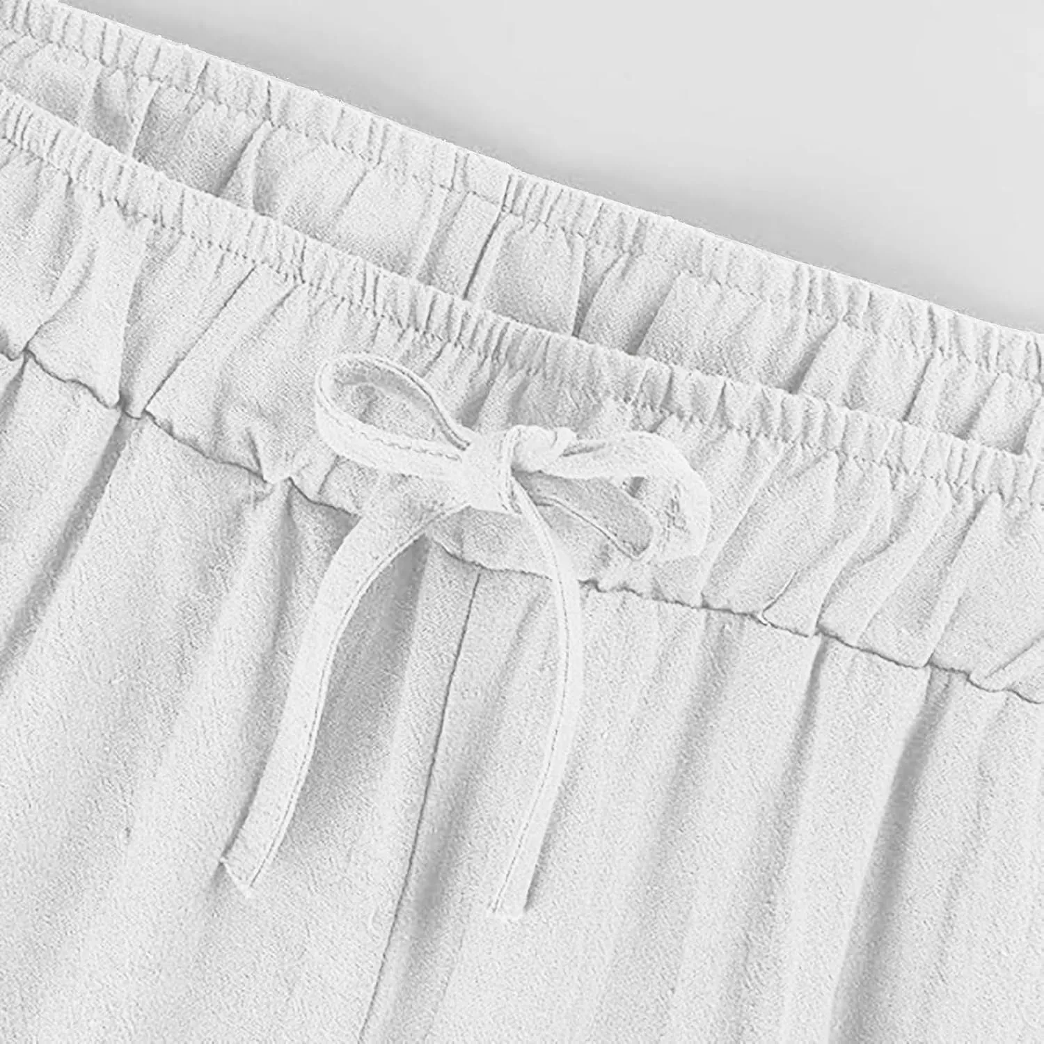 MRGIINRI Womens Cotton Linen Pants 2024 Summer Wide Leg Casual Loose Drawstring High Waist Palazzo Pants Trousers with Pocket